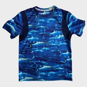 Aquaflauge by Reel Legends Boys Youth Medium Short Sleeve Blue Shirt Shark